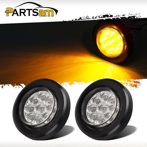 Image of Partsam 2inch Led Light Marker Clearance Flush Mount Grommet 9LED Reflector Clear/Amber, 2 inch round led trailer lights, 2 round led marker lights, 2 inch round clearance lights, Round led lights amber
