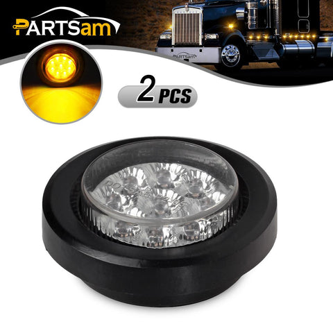 Image of Partsam 2inch Led Light Marker Clearance Flush Mount Grommet 9LED Reflector Clear/Amber, 2 inch round led trailer lights, 2 round led marker lights, 2 inch round clearance lights, Round led lights amber