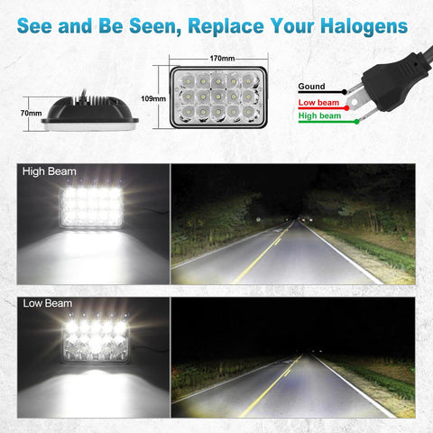 Image of Partsam 4x6 6x4 inch LED Headlights Rectangular Sealed Beam Headlamp H4651 H4652 H4656 H4666 H6545 H4 Socket Hi/Lo Beam Compatible with 379, W900, K5 K10 K20 W3500