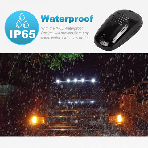 Image of Partsam 5pcs 12LEDs Smoke/White Cab Roof Top Marker Running Lights 264146BK Replacement for Dodge Ram 2003-2018 (Smoked Lens/White Lights)