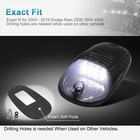 Image of Partsam 5pcs 12LEDs Smoke/White Cab Roof Top Marker Running Lights 264146BK Replacement for Dodge Ram 2003-2018 (Smoked Lens/White Lights)