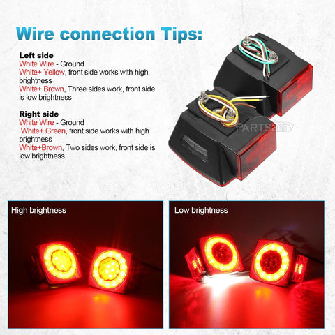 Image of Partsam 12V LED Trailer Light Kit, Halo Glow Submersible Square Tail Lights Kit Left Right Turn Stop Signal for Under 80 Inch Boat Trailer RV Camper Marine Snowmobile (Led Boat Trailer Light kit)