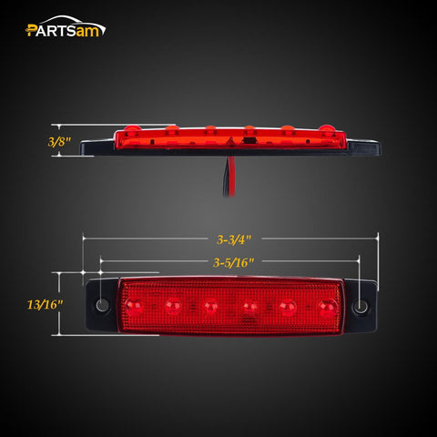 Image of Partsam 20x 3.8" Amber/Red Clearance lights Truck Trailer RV Lorry Van Side Marker Indicators Decorative, Thin Line 3.8" 6 LED Amber Trailer Marker Lights Parking Turn Signal Lights