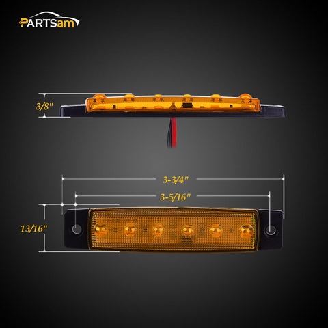 Image of Partsam 20x 3.8" Amber/Red Clearance lights Truck Trailer RV Lorry Van Side Marker Indicators Decorative, Thin Line 3.8" 6 LED Amber Trailer Marker Lights Parking Turn Signal Lights