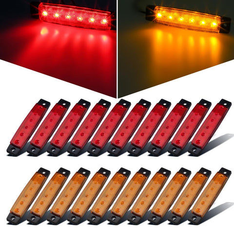 Image of Partsam 20x 3.8" Amber/Red Clearance lights Truck Trailer RV Lorry Van Side Marker Indicators Decorative, Thin Line 3.8" 6 LED Amber Trailer Marker Lights Parking Turn Signal Lights