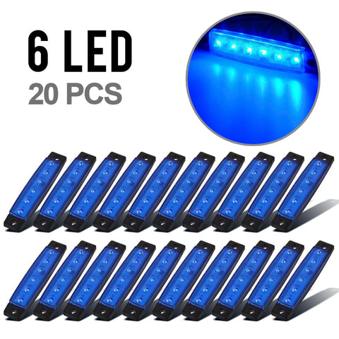 Image of Partsam 20PCS 3.8inch Blue Led Marker Clearance light Truck Trailer Boat Lights Indicators Deco., Thin Line Led Cab Marker Truck Lorry Van RV Camper Parts Taillight License Plate Light Lamp 6led