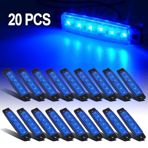 Image of Partsam 20PCS 3.8inch Blue Led Marker Clearance light Truck Trailer Boat Lights Indicators Deco., Thin Line Led Cab Marker Truck Lorry Van RV Camper Parts Taillight License Plate Light Lamp 6led