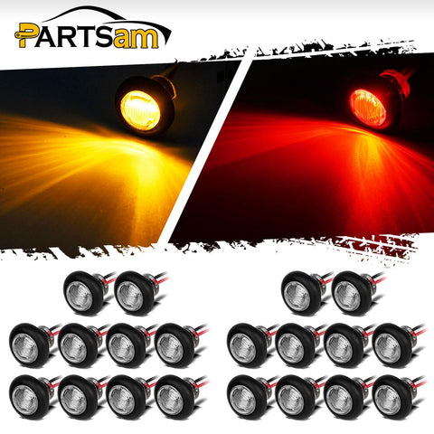 Image of Partsam 20 x 3/4inch Round Led Light Trailer Boat Marker Clearance High Low 3SMD Clear Lens, 3/4inch round LED combination turn signal running lamp fender lights 3-WIRE assembly Taillights(10Red+10Amber)