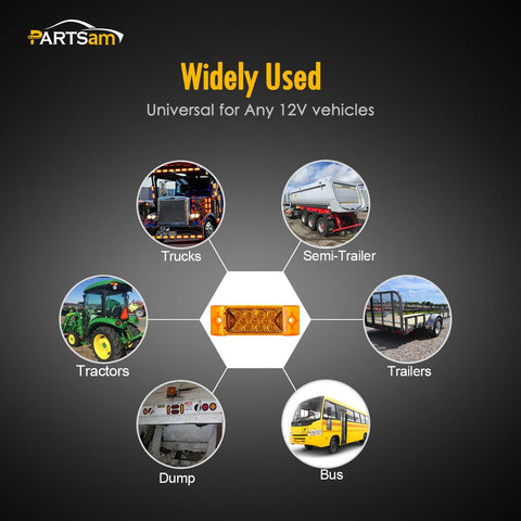 Image of Partsam Amber Lens 2" x 6" rectangular 13 diode LED marker light w/reflector Surface Mount, Multi Faceted 6x2 Rectangle Led Truck and Trailer Side Marker and Clearance Lights (Pack of 10)