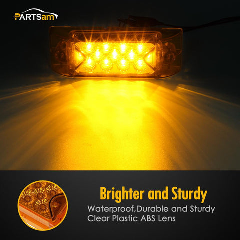 Image of Partsam Amber Lens 2" x 6" rectangular 13 diode LED marker light w/reflector Surface Mount, Multi Faceted 6x2 Rectangle Led Truck and Trailer Side Marker and Clearance Lights (Pack of 10)