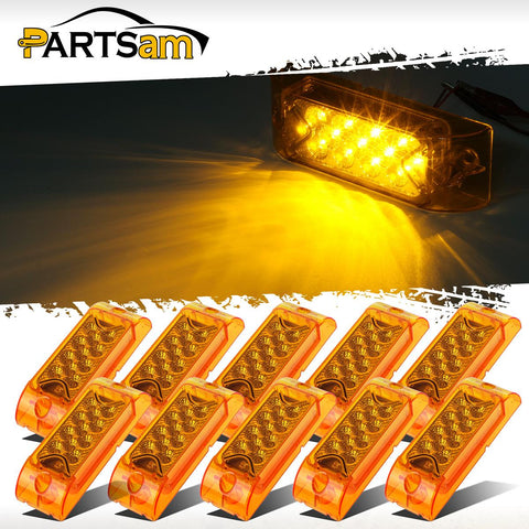 Image of Partsam Amber Lens 2" x 6" rectangular 13 diode LED marker light w/reflector Surface Mount, Multi Faceted 6x2 Rectangle Led Truck and Trailer Side Marker and Clearance Lights (Pack of 10)