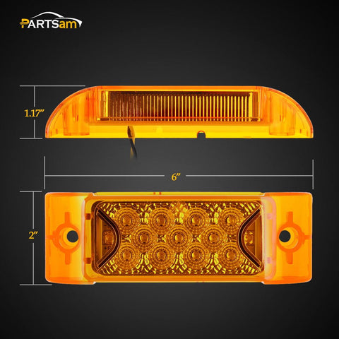 Image of Partsam Amber Lens 2" x 6" rectangular 13 diode LED marker light w/reflector Surface Mount, Multi Faceted 6x2 Rectangle Led Truck and Trailer Side Marker and Clearance Lights (Pack of 10)