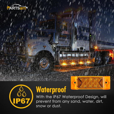 Image of Partsam Amber Lens 2" x 6" rectangular 13 diode LED marker light w/reflector Surface Mount, Multi Faceted 6x2 Rectangle Led Truck and Trailer Side Marker and Clearance Lights (Pack of 10)
