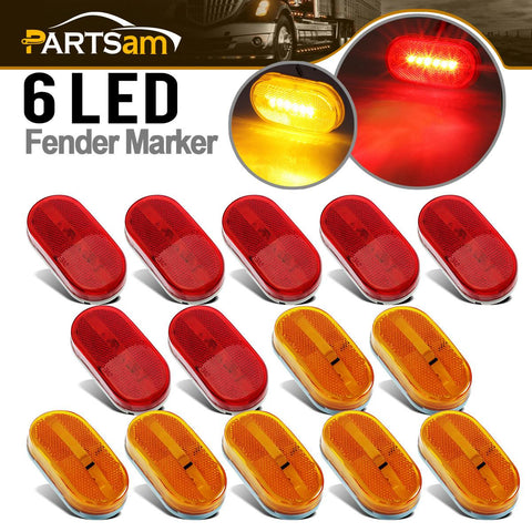Image of Partsam 14Pcs 4 Inch Rectangle Trailer Led Side Marker and Clearence Lights 6 Diodes w Reflex Lens Surface Mount Waterproof 12V Sealed Rectangular Reflectorized RV Truck Camper Lights (7Amber+7Red)