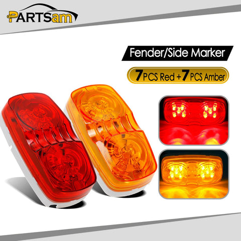 Image of Partsam 14x Trailer Marker LED Light Double Bullseye 10 Diodes Clearance Light Red/Amber, 4x2 Tiger Eye / Double Bubble 12V Rectangular LED Side Marker Light Indicators Surface Mount RV Camper Trucks