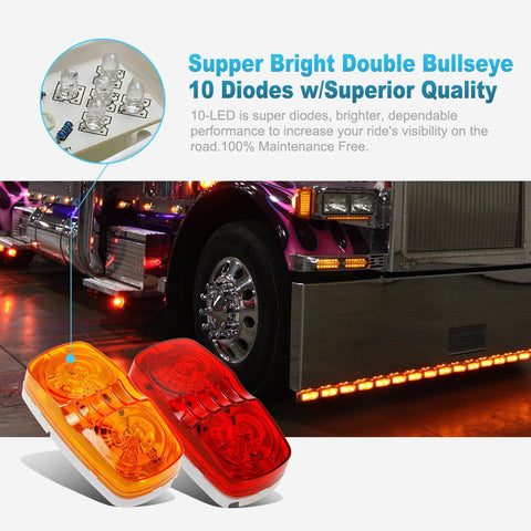 Image of Partsam 14x Trailer Marker LED Light Double Bullseye 10 Diodes Clearance Light Red/Amber, 4x2 Tiger Eye / Double Bubble 12V Rectangular LED Side Marker Light Indicators Surface Mount RV Camper Trucks