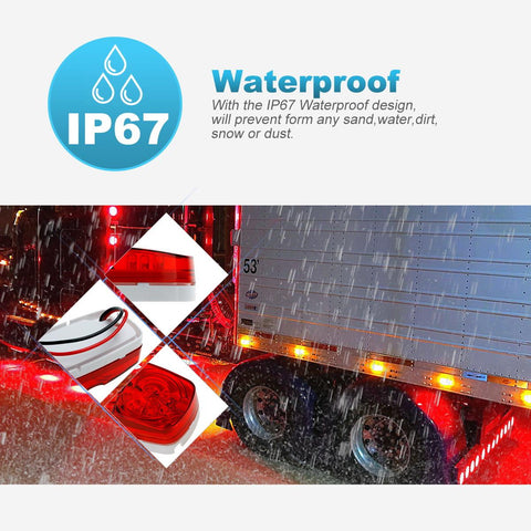 Image of Partsam 14x Trailer Marker LED Light Double Bullseye 10 Diodes Clearance Light Red/Amber, 4x2 Tiger Eye / Double Bubble 12V Rectangular LED Side Marker Light Indicators Surface Mount RV Camper Trucks