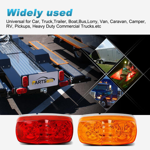 Image of Partsam 14x Trailer Marker LED Light Double Bullseye 10 Diodes Clearance Light Red/Amber, 4x2 Tiger Eye / Double Bubble 12V Rectangular LED Side Marker Light Indicators Surface Mount RV Camper Trucks