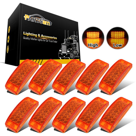 Image of Partsam 10x 6inch Rectangle Amber Led Side Marker and Clearance Trailer Lights 21LED w Reflectors Waterproof Sealed Rectangular Led trailer lights Turn Signal and Parking Lights 3 Wires Surface Mount