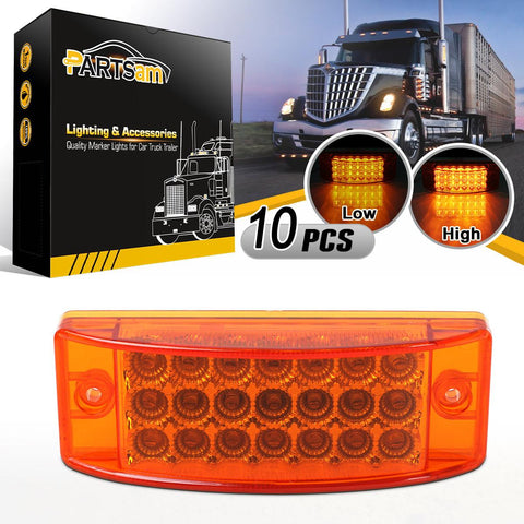 Image of Partsam 10x 6inch Rectangle Amber Led Side Marker and Clearance Trailer Lights 21LED w Reflectors Waterproof Sealed Rectangular Led trailer lights Turn Signal and Parking Lights 3 Wires Surface Mount