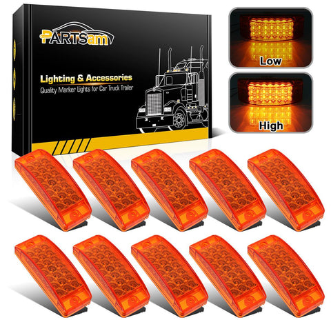 Image of Partsam 10x 6inch Rectangle Amber Led Side Marker and Clearance Trailer Lights 21LED w Reflectors Waterproof Sealed Rectangular Led trailer lights Turn Signal and Parking Lights 3 Wires Surface Mount