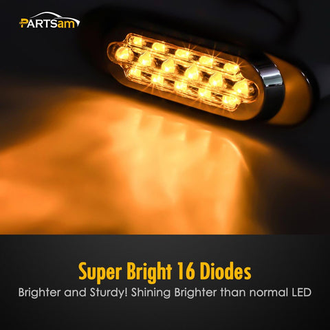 Image of Partsam 14Pcs 6-1/2 Clear/Amber 16-LED Trailer Side Marker and Turn Signal Lights Chrome Flush Mount Style Lights Sealed Replacement for Peterbilt/Kenworth/Freightliner