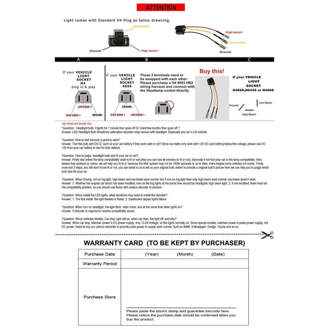 Image of Partsam H4 9003 Wiring Harness Headlights Wire Sockets H4 to 3 Pin Adapter for 4"x6" 7"x6" 5"x7" 6x8 inch Car Truck Pickup Heavy Duty Headlamp (4PCS a Pack)