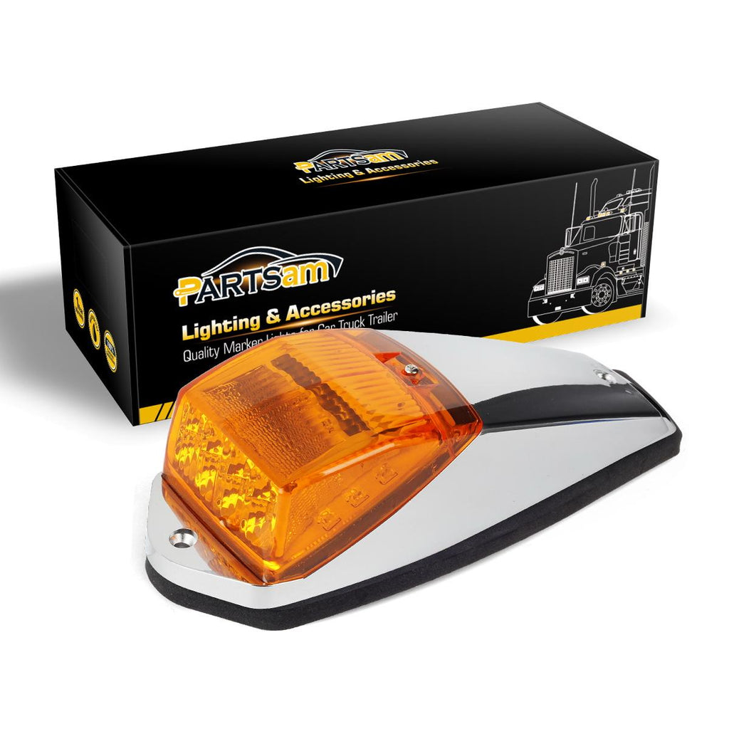 Partsam 5PCS Truck Cab Marker Light 17 LED Amber Top Roof Running Lights w/Chrome Base Truck Trailer Light Replacement for Peterbilt/Kenworth/Freightliner//Mack/Autocar Hayes