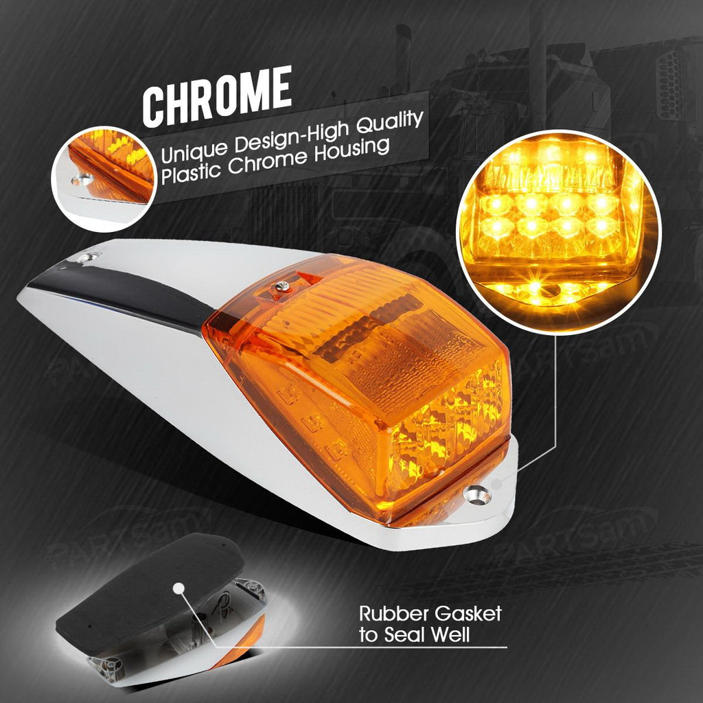 Partsam 5PCS Truck Cab Marker Light 17 LED Amber Top Roof Running Lights w/Chrome Base Truck Trailer Light Replacement for Peterbilt/Kenworth/Freightliner//Mack/Autocar Hayes
