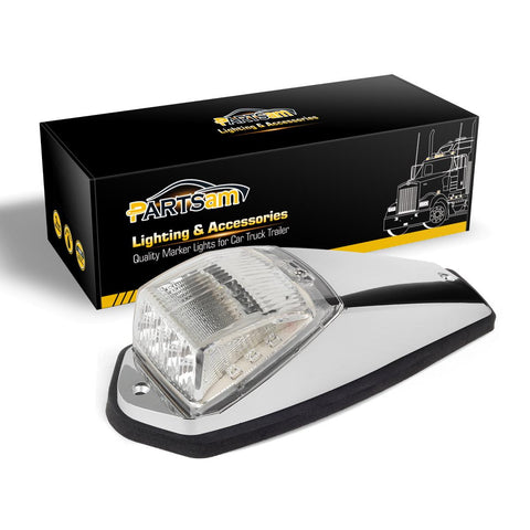 Image of Partsam Truck Cab Lights 5PCS Clear/Amber Top Roof Running LED Marker Lights Waterproof 17 LED w/Chrome Base Compatible with Peterbilt/Kenworth/Freightliner//Western Star/Mack Trailer