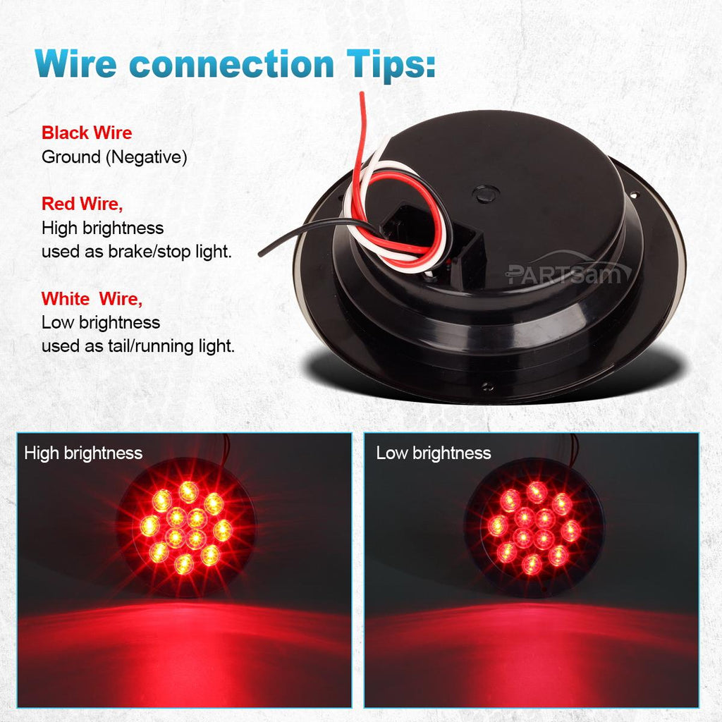 Partsam 2PCS 12 LED Red 12V 4inch Round Stop Turn Brake Tail Lights w/Chrome Bezel, 4 inch round led trailer lights, 4 inch round led trailer brake light, 4 inch round led tail lights Flange Mount
