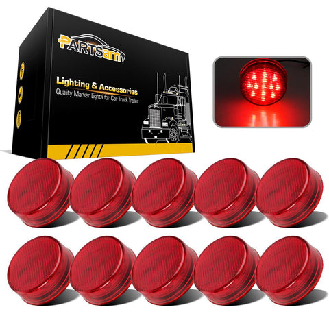 Image of Partsam 10x 2.5" Round Side Marker light Clearance 13 Diodes Universal Use Sealed Red, 2.5 round led marker lights, 2.5 round led clearance lights, 2.5 round led trailer lights