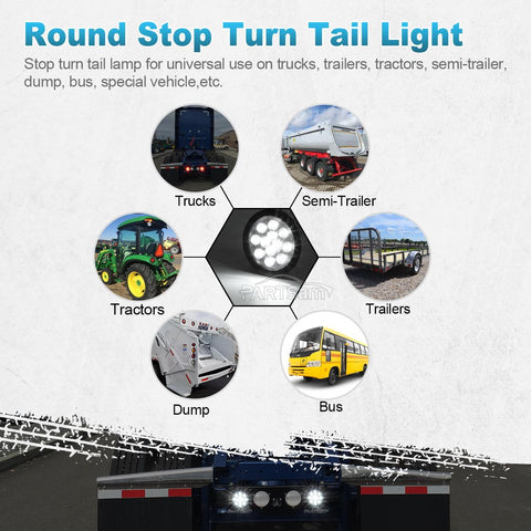 Image of Partsam 2PCS 12 LED White 4inch Round Backup Reverse Lights Marker w/ Stainless Rings Sealed