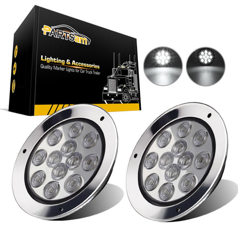 Image of Partsam 2PCS 12 LED White 4inch Round Backup Reverse Lights Marker w/ Stainless Rings Sealed