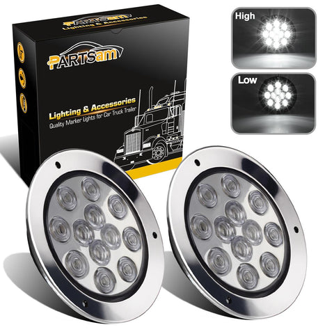 Image of Partsam 2PCS 12 LED White 4inch Round Backup Reverse Lights Marker w/ Stainless Rings Sealed