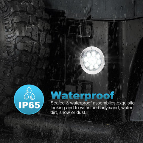 Image of Partsam 2PCS 12 LED White 4inch Round Backup Reverse Lights Marker w/ Stainless Rings Sealed