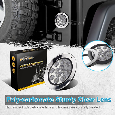 Image of Partsam 2PCS 12 LED White 4inch Round Backup Reverse Lights Marker w/ Stainless Rings Sealed