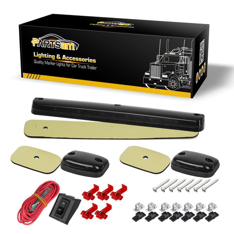 Image of Partsam 3X Smoke/White 12LED Cab Marker Roof Running Top Lights Assembly + Wire Harness Compatible with Silverado/ Sierra 1500 2500 2500HD 3500 3500HD 2014 2500HD 3500HD 2007-2013