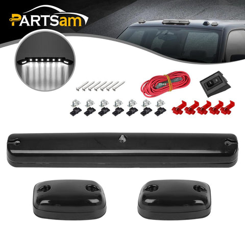 Image of Partsam 3X Smoke/White 12LED Cab Marker Roof Running Top Lights Assembly + Wire Harness Compatible with Silverado/ Sierra 1500 2500 2500HD 3500 3500HD 2014 2500HD 3500HD 2007-2013