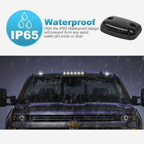 Image of Partsam 3X Smoke/White 12LED Cab Marker Roof Running Top Lights Assembly + Wire Harness Compatible with Silverado/ Sierra 1500 2500 2500HD 3500 3500HD 2014 2500HD 3500HD 2007-2013