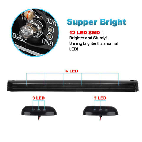 Image of Partsam 3X Smoke/White 12LED Cab Marker Roof Running Top Lights Assembly + Wire Harness Compatible with Silverado/ Sierra 1500 2500 2500HD 3500 3500HD 2014 2500HD 3500HD 2007-2013