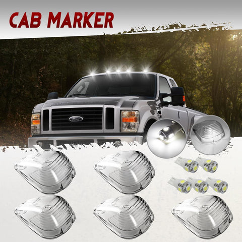 Image of Partsam 5X Clear Cab Marker Light + 5X White 5050-SMD 194 168 T10 LED Bulb Compatible with Ford E150 E250 E350 E450 F150 F250 F350 F450 F550 Super Duty Pickup Trucks 1999-2016