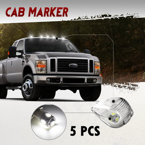 Image of Partsam 5X Clear Cab Marker Light + 5X White 5050-SMD 194 168 T10 LED Bulb Compatible with Ford E150 E250 E350 E450 F150 F250 F350 F450 F550 Super Duty Pickup Trucks 1999-2016