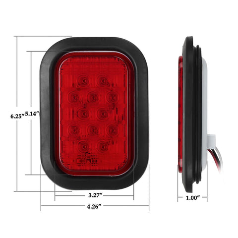 Image of Partsam 4x 12 LED Rectangle Truck Trailer Stop Tail Brake Lights Red 5inchx3inch w/Rubber Mount, Sealed 5inchx3inch 4x Red Rectangle 12 LED Stop/Turn/Tail Truck Trailer Hitch Light Grommet Wire Kit