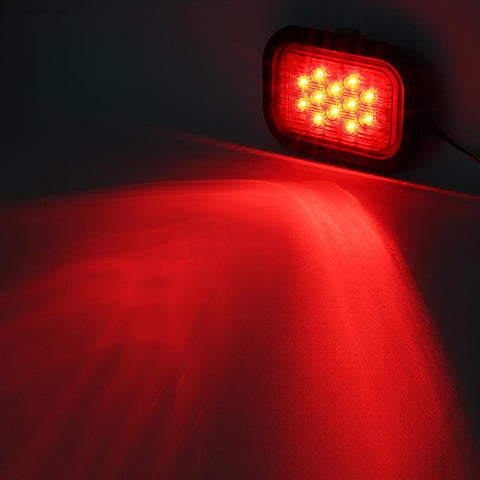 Image of Partsam 4x 12 LED Rectangle Truck Trailer Stop Tail Brake Lights Red 5inchx3inch w/Rubber Mount, Sealed 5inchx3inch 4x Red Rectangle 12 LED Stop/Turn/Tail Truck Trailer Hitch Light Grommet Wire Kit