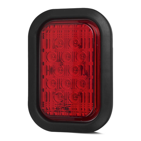 Image of Partsam 4x 12 LED Rectangle Truck Trailer Stop Tail Brake Lights Red 5inchx3inch w/Rubber Mount, Sealed 5inchx3inch 4x Red Rectangle 12 LED Stop/Turn/Tail Truck Trailer Hitch Light Grommet Wire Kit
