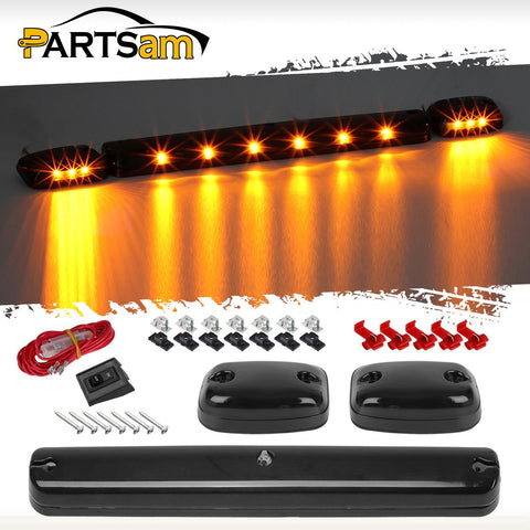 Image of Partsam 3X Smoke Cab Light Amber 12LED Cab Marker Top Roof Running Light Assembly + Wire Harness Compatible with Silverado/ Sierra 1500 2500 2500HD 3500 3500HD 2014 2500HD 3500HD 2007-2013