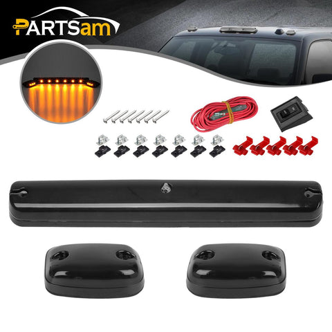 Image of Partsam 3X Smoke Cab Light Amber 12LED Cab Marker Top Roof Running Light Assembly + Wire Harness Compatible with Silverado/ Sierra 1500 2500 2500HD 3500 3500HD 2014 2500HD 3500HD 2007-2013