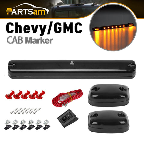 Image of Partsam 3X Smoke Cab Light Amber 12LED Cab Marker Top Roof Running Light Assembly + Wire Harness Compatible with Silverado/ Sierra 1500 2500 2500HD 3500 3500HD 2014 2500HD 3500HD 2007-2013