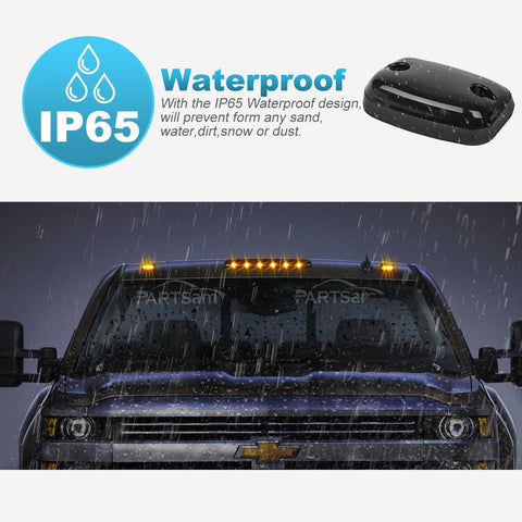 Image of Partsam 3X Smoke Cab Light Amber 12LED Cab Marker Top Roof Running Light Assembly + Wire Harness Compatible with Silverado/ Sierra 1500 2500 2500HD 3500 3500HD 2014 2500HD 3500HD 2007-2013